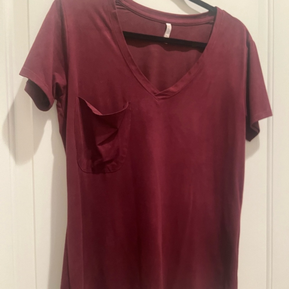 Z Supply Burgundy V-Neck Tee with Pocket
